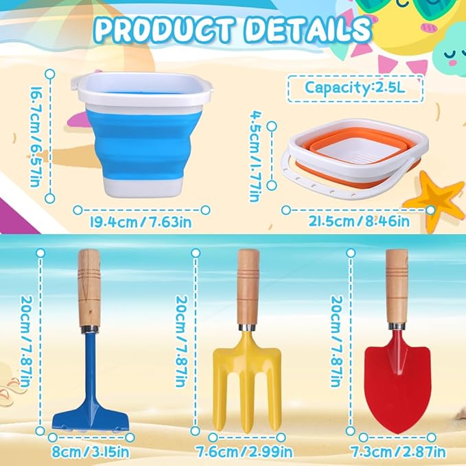 3PCS Collapsible Beach Bucket Sandbox Kit Building Toys for Kid, Small Pail for Washing Camping Fishing, Foldable Bucket Sand Pail Water Can for Garden Planting, Traveling, Beach Summer Toys Fun-NeatNest