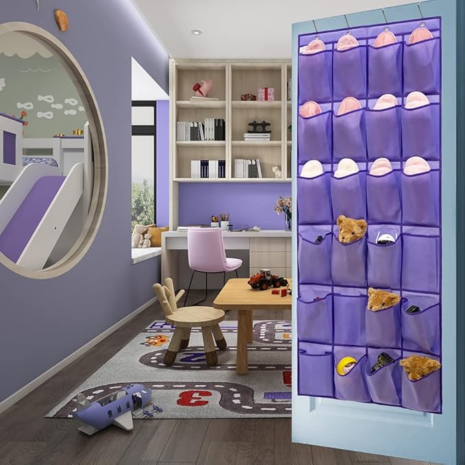 Over The Door Hanging Shoe Organizer Shoe Rack Hanger 24 Large Fabric Pockets Holder with 4 Sturdy Hooks (PURPLE)-NeatNest