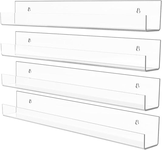 Acrylic Wall Shelf -3 Size&2Color (Clear- 4P, 1.6X15 inches)