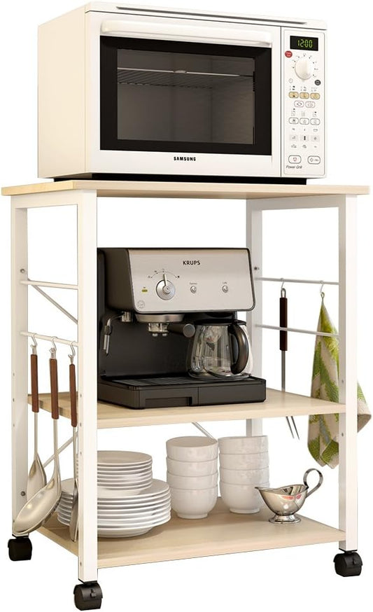 soges 3-Tier Kitchen Baker's Rack Utility Microwave Oven Stand Storage Cart Workstation Shelf, White Oak W4-MP-N