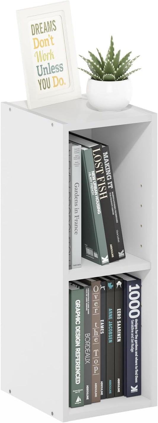 Furinno Fulda 2-Tier Space Saving Storage Shelf Bookcase, 8-Inch Width, White-NeatNest