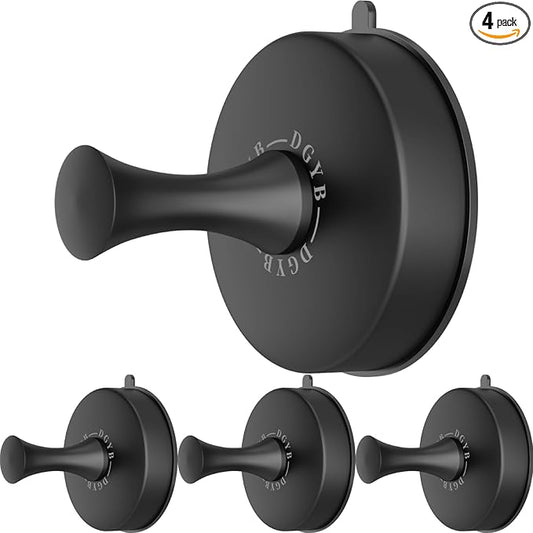 DGYB Suction Cup Hooks Set of 4 Suction Bathroom Hook for Wall Black Shower Hooks for Inside Shower 304 Stainless Steel Towel Hook for Glass Door Hanging Robe, Loofah, Coats-NeatNest