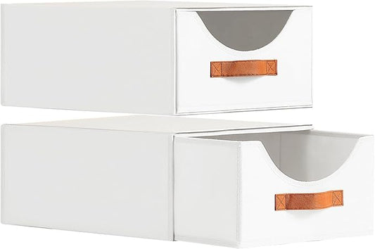 Closet Organizers and Storage - Large Stackable Storage Bins with Drawer, Fabric Bins for Organization, Collapsible Drawer Organizer Clothes for Bedroom, Living Room, 2 Pack, White-NeatNest
