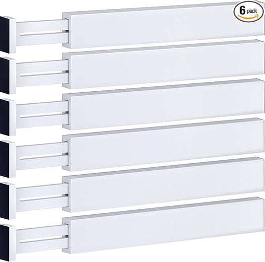 Adjustable Bamboo Drawer Divider Organizers - 6 Pack Large Expandable Drawer Organization Separators for Kitchen Utensils, Dresser, Bedroom, Bathroom, Baby Drawer, Office - 17.5” to 22" (White)-NeatNest