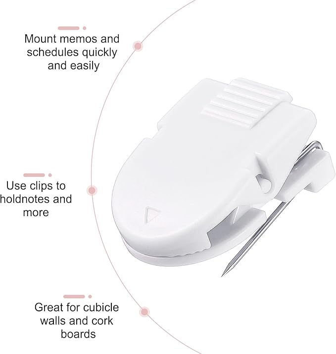 25 Pcs Cubicle Clips Fabric Panel Cubicle Accessories Fabric Partition Panel Wall Clip Office Photos Wall for Notes Memos Standard Size, 40-Sheet Capacity (White)
