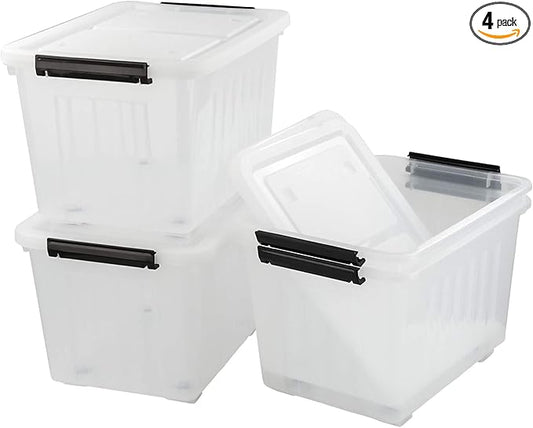 Bringer 4-Pack Large Clear Plastic Storage Box with Lid, 50 L Wheeled Clear Storage Boxes-NeatNest