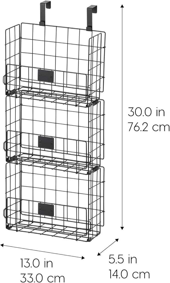IRIS USA Over The Door Organizer, 3 Pack, Hanging or Wall Mounted Metal Wire Basket, Spice Rack Bathroom Cabinet Closet Laundry Pantry Door Organizer, Wall Baskets, Durable Easy Assembly, Black