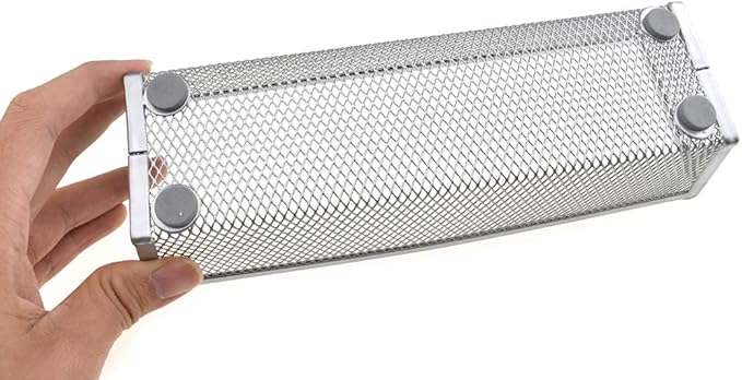 HAHIYO Stackable Mesh Tray Cup 9 x 3 x 2 inches Sturdy Container for Desk Drawer Organizer Collection for Home Office School kitchen Soft Foam Feet No Sharp Edges 2 Pack Silver-NeatNest
