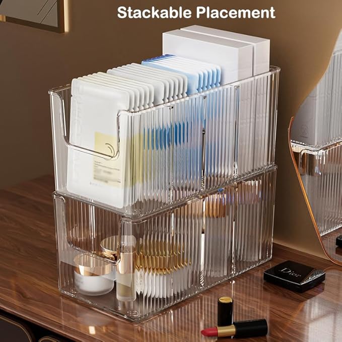 2 Pack Extra Thick Acrylic Makeup Organizer with Removable Dividers - Waterproof Bathroom Storage for Sheet Masks/Essences/Cosmetics, Clear Visible Design, Space-Saving Vanity Organizer-NeatNest