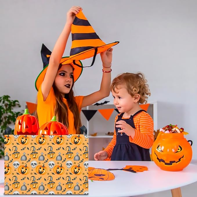 CLOCOR Rectangular Storage Basket Empty,Gift Basket for Halloween, Waterproof Storage Bin with Handles,Room Decor(Yellow Pumpkin)-NeatNest