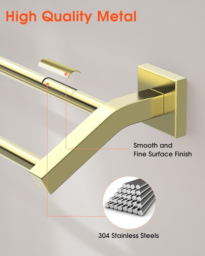 Alise Bath Double Towel Bars Towel Racks for Bathroom Lavatory,Wall Mount Towel Holder Heavy Duty SUS304 Stainless Steel Towel Hanger Towel Rail,Gold Finish,20 Inch