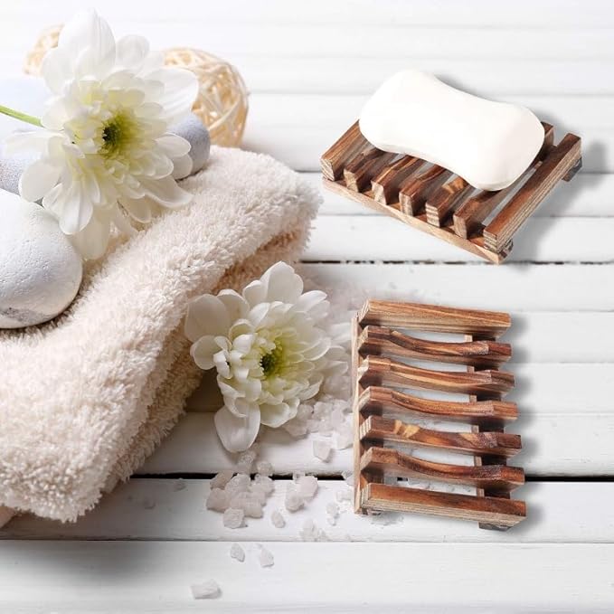 2 Pcs Wooden Soap Dish Holder, Soap Tray for Shower & Bathroom, Zero Waste, Plastic Free, Keep Soap Bars Dry Clean & Easy Cleaning, Self Draining Soap Dish-NeatNest
