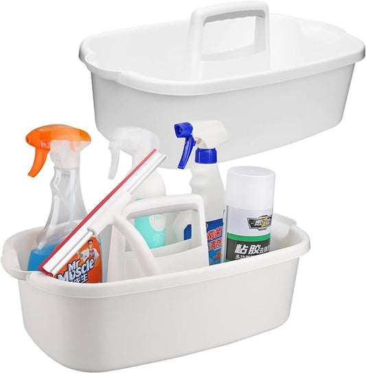 Cleaning Caddy Organizer with Handle, White Plastic Bucket for Cleaning Supplies Products, Cleaning Tool Storage Tote, 2 Pack-NeatNest