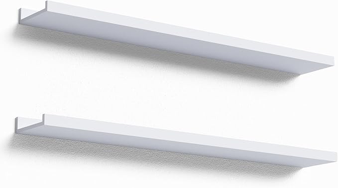 36 Inches Long Floating Shelves Wall Mounted, 2 Set Modern White Wall Shelf for Bedroom, Nursery Book Shelf with Lip, Picture Ledge Shelf for Wall Decor Living Room Bathroom Kitchen - White-NeatNest