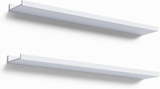 36 Inches Long Floating Shelves Wall Mounted, 2 Set Modern White Wall Shelf for Bedroom, Nursery Book Shelf with Lip, Picture Ledge Shelf for Wall Decor Living Room Bathroom Kitchen - White-NeatNest