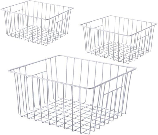 16inch Freezer Storage Organizer Baskets, Household Wire Refrigerator Bins with Built-in Handles for Cabinet, Pantry, Closet, Bedroom