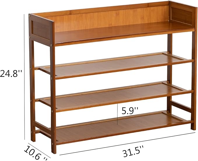 4 Tier Shoe Rack Organizer, 4 Tire Bamboo Stackable Shoe Shelf Storage Organizer, for Entryway, Hallway, and Closet (Brown)-NeatNest