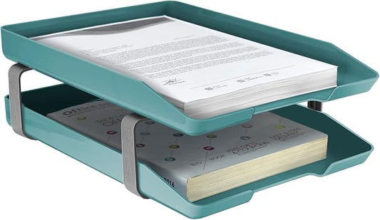 Acrimet Traditional 2 Tier Letter Tray, Front Load Design, A4 Letter Size, Desktop Organizer (Plastic) (Solid Green Color)-NeatNest