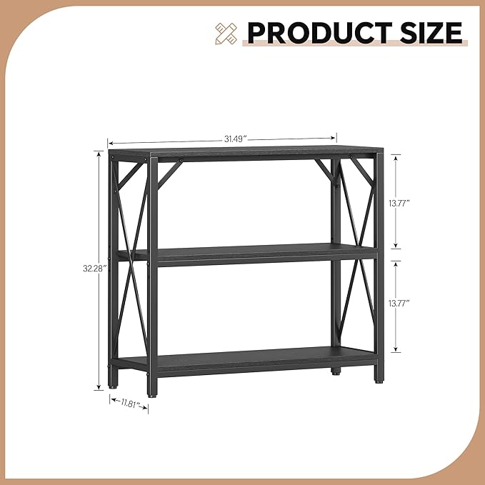 Homeiju Console Table 31.5" Width, 3-Tier Entryway Table with Storage, Industrial Sofa Table with Open Shelves, Foyer Tables for Entryway, Hallway, Kitchen, Living Room and Bedroom, Black-NeatNest
