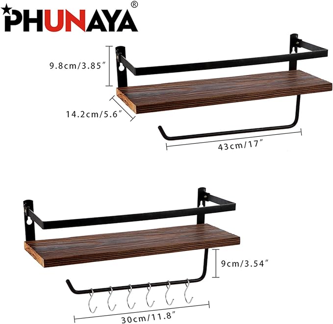 Floating Shelves,Wall Mounted Shelf for Kitchen,Living Room,Bedroom,Bathroom Storage,Rustic Wood,Set of 2(Brown)
