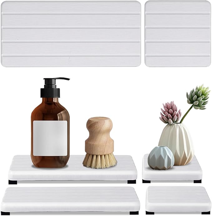 4PCS Stone Drying Tray for Bathroom Sink and Kitchen Counter, Fast Drying Diatomite Stones Soap Trays, Diatomaceous Coaster, Vanity Trays, Water Absorbing Stone Tray for Sink-NeatNest