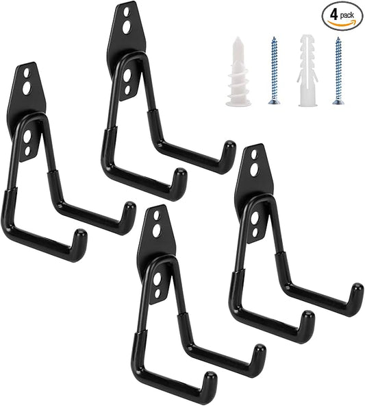 4 Pack Garage Hooks Heavy Duty - Supports 100 lbs, Utility Steel Garage Hanger & Organizer for Organizing Garden Lawn Tools, Ladders, Garden Hose, Digging Shovel, Bikes, Ropes-NeatNest