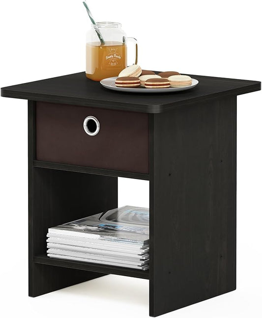 Furinno Dario End Table / Side Table / Night Stand / Bedside Table with Bin Drawer, 1-Pack, Espresso/Brown