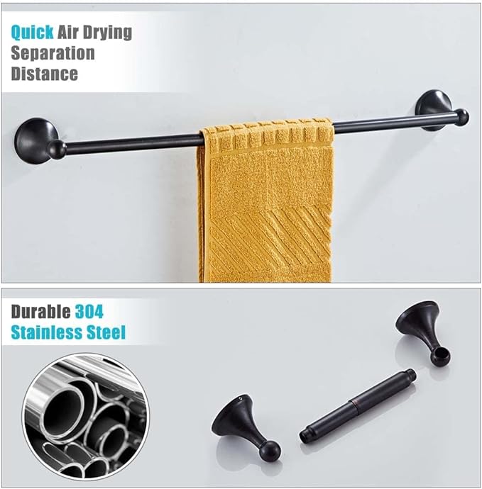 4 Piece Bathroom Accessory Set(Adjustable Towel Bar, Towel Ring, Toilet Paper Holder,Towel Robe Hook), Wall Mounted Bathroom Hardware Accessories Set,Oil Rubbed Bronze