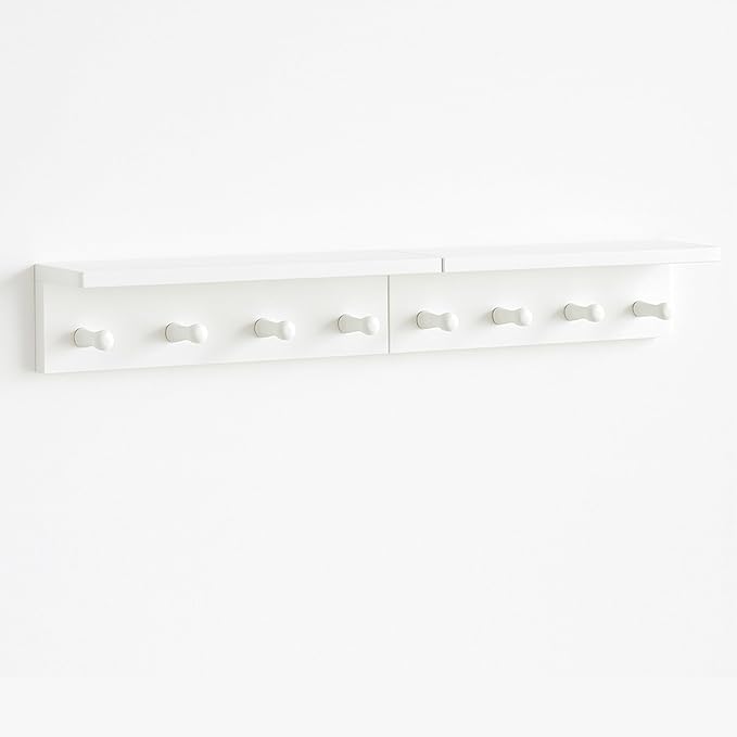 Entrance Coat Rack ，Coat Hooks, Wall-Mounted Wooden Hook Rack, Wall-Mounted Shelves are Very Suitable (White Finish-2)