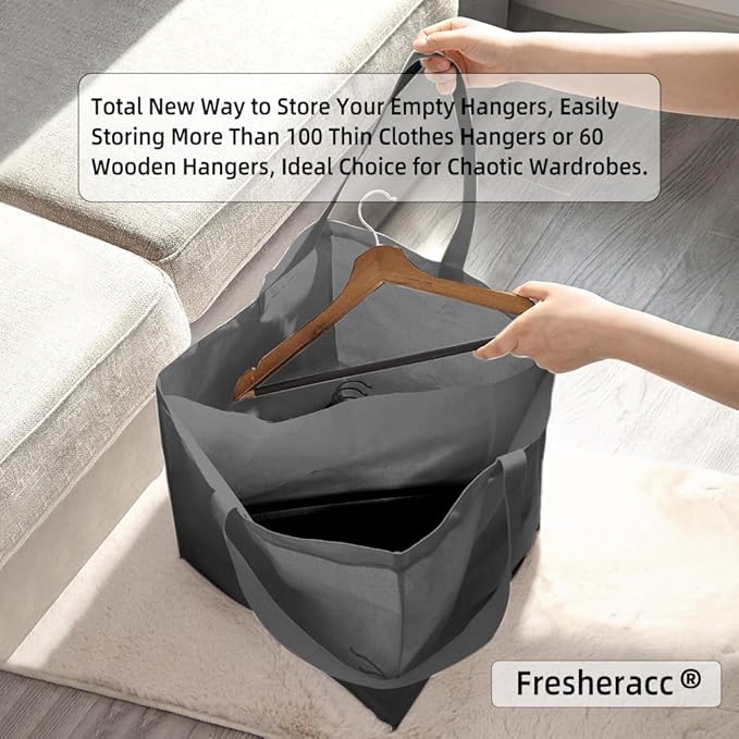 Clothes Hanger Organizer Holder for Space Saving, Fresheracc Hanger Triangle Storage Bag with Handles for Closet Tidier Laundry Rooms Wardrobe Drying Rack, Waterproof Container (Square Grey)-NeatNest