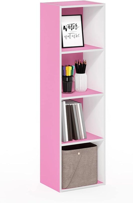 Furinno Luder Bookcase / Book / Storage, 4-Tier Cube, Pink/White-NeatNest