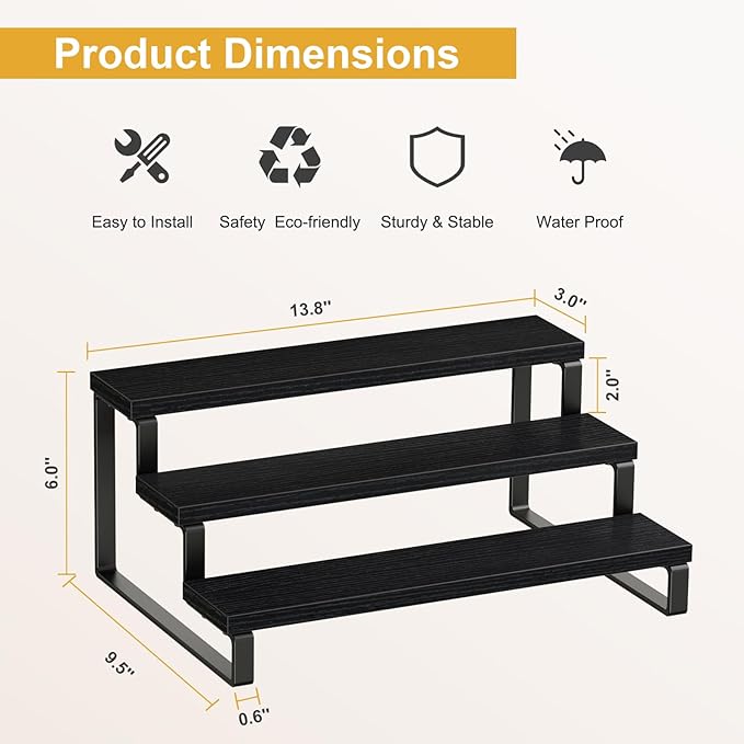 Giikin 3 Tier Spice Rack, Set of 2 Wooden Spice Rack for Countertop, Cabinet Organizer Shelf Kitchen Counter Storage Shelves Cupcake Stand Holder Display Stand, Black-NeatNest
