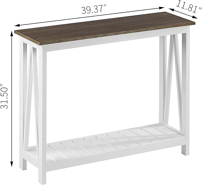 ChooChoo Farmhouse Console Table, Rustic Vintage Narrow Sofa Table for Entryway, Living Room, Hallway, 40 White-NeatNest