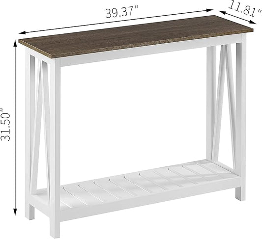 ChooChoo Farmhouse Console Table, Rustic Vintage Narrow Sofa Table for Entryway, Living Room, Hallway, 40 White-NeatNest