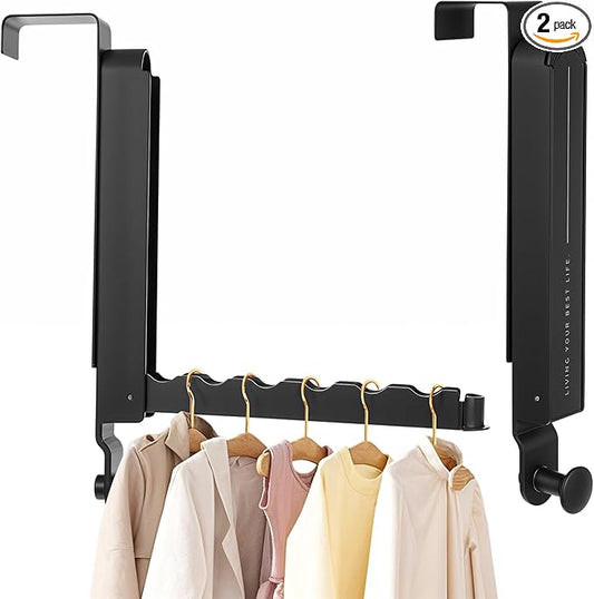 2 Pack Over The Door Drying Rack, Foldable Over The Door Hooks Hanger for Laundry Clothes Heavy Duty Door Organizer Rack Hanging Coat Rack Storage Hanger for Bedroom Bathroom Kitchen-NeatNest