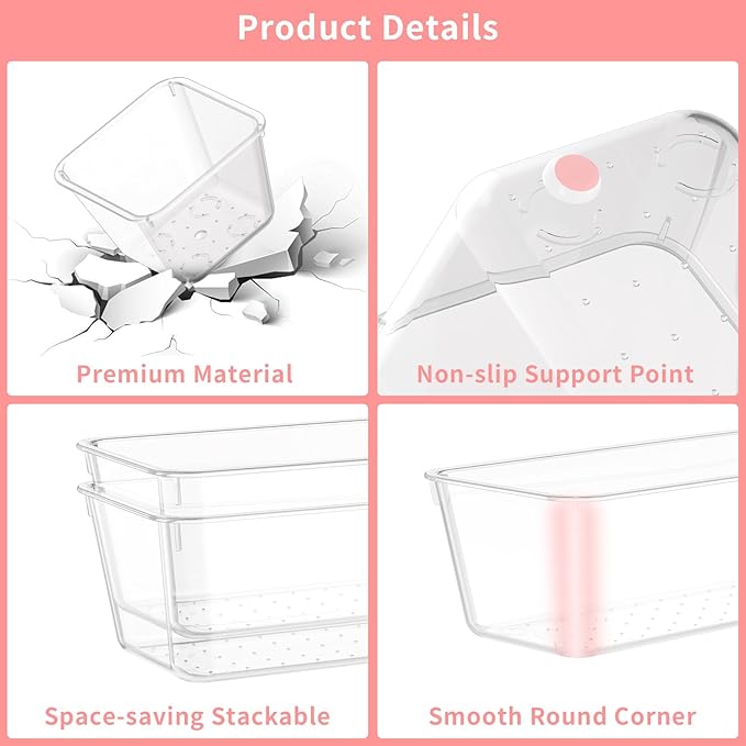 25 PCS Plastic Drawer Organizer Set, 4-size Clear Bathroom and Vanity Desk Drawer Organizer Trays, Non-Slip Versatile Storage Bins for Makeup Jewelry Office Kitchen Gadgets-NeatNest