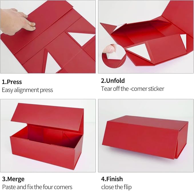 Gift Boxe 12" x 6" x 4" with Magnetic Closure Lid Gift Boxes for Presents,Bridesmaid Gifts Box,Cute Box,Birthday Gift box,Luxury for Gift Packaging, Magnetic Gift Box for Wrapping Gifts (Red/5PCS)-NeatNest