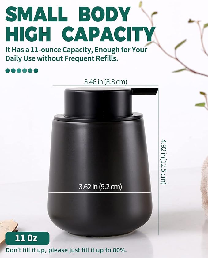 Bosilunlife Black Lotion Dispenser - 12Oz Ceramic Soap Dispenser Bathroom Refillable Liquid Hand Wash Dispenser for Bathroom Kitchen Dish Soap Dispenser with Easy-to-Press Pump-NeatNest