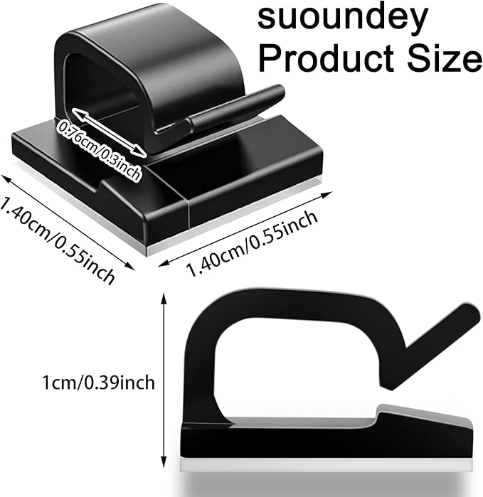 100 Pcs Cable Clips, Adhesive Cable Organizer Cord Holder Wire Clip Wire Management Self Adhesive Hooks Wire Holder for Office, Home, Black-NeatNest