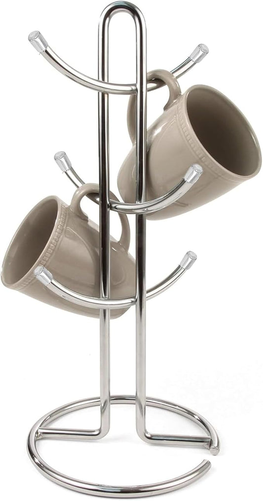 FitWell Mugs Holder, Mug Tree, Coffee Cup Holder, Coffee Mug Tree, Mug Organizer for Cabinet, Mug Holder Stand, Coffee & Tea Cup Storage Rack (Chrome, 6 Mugs (15"H))-NeatNest