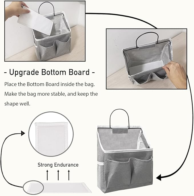 2pcs Small Wall Hanging Organizer Bag, Linen Fabric Door Hanging Storage Basket with Pockets, Waterproof Bin for Kitchen, Bedroom, Office, RV Camper (White)-NeatNest