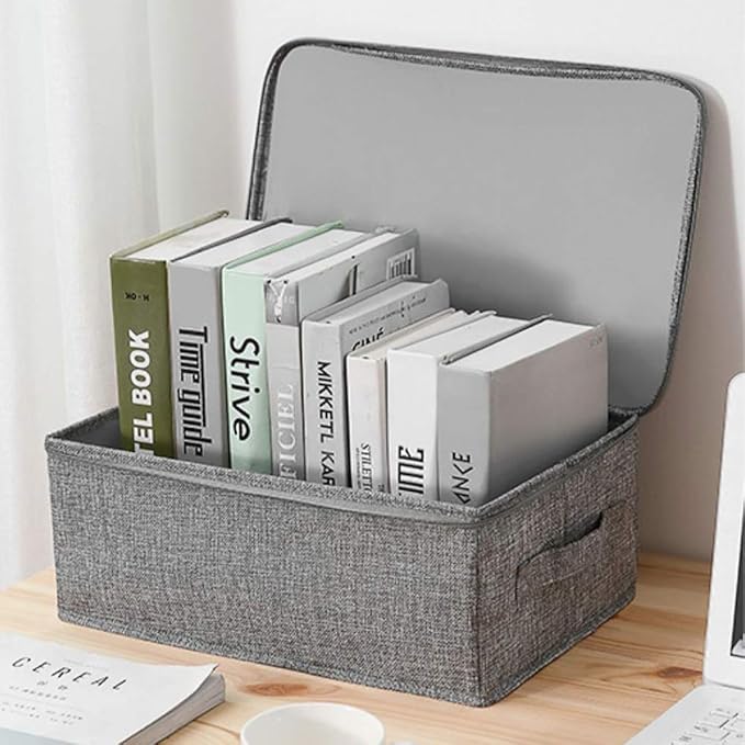 ANMINY 2PCS Storage Bins with Zipper Lids 13 Qt Lidded Fabric Storage Boxes Baskets Cubes with Handles Collapsible Washable Cotton Linen Closet Shelf Clothes Organizer Containers - Gray, Small-NeatNest