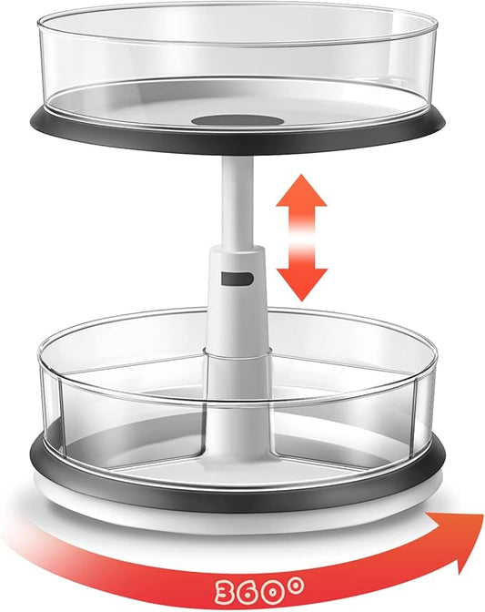 2 Tier Lazy Susan Organizer Clear Turntable for Cabinet Bathroom Countertop and Pantry with Large Spice Rack (11 Inch, White)-NeatNest