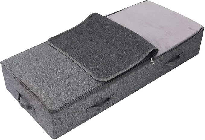 39.4 inch（100cm）Longer Bedroom Underbed Storage Containers with Lid for Duvets, Blankets, Clothes, Shoes, Toys, Comforters, Wedding Dress Folding Rigid Organizer Bins, Black Gray-NeatNest