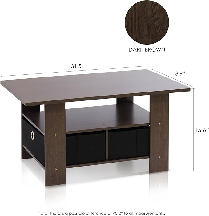 Furinno Coffee Table with Bins, Dark Brown/Black-NeatNest