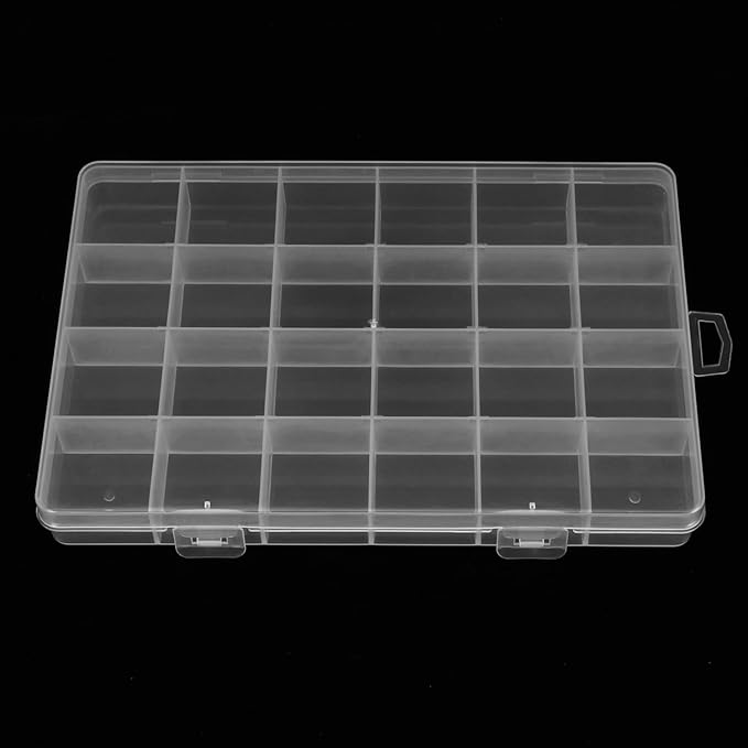 2 Pack 24 Grids Clear Plastic Organizer Box Fixed Compartment Storage Container for Craft, Beads, Jewelry, Small Parts, Small Items-NeatNest