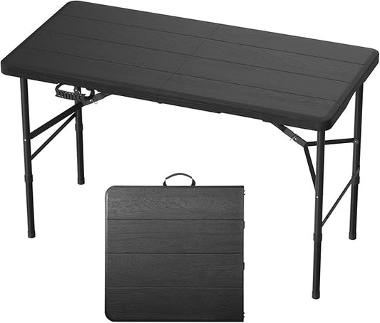 Folding Table, 4ft Folding Table, Black, Waterproof & Heat-Resistant, Foldable for Easy Transport, Steel Frame, Easy to Clean, Stylish Design-NeatNest