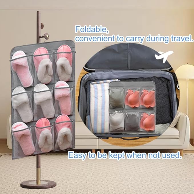 2 Pcs Closet Organizer Dual Sided Hanging Shoe Storage Bag Underwear Socks Holder with 18 Pockets (MESH POCKETS)-NeatNest