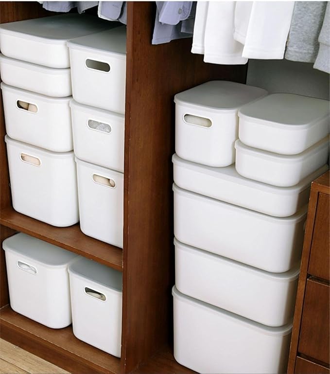 Set Of 6 Plastic Storage Bins With Lids,Versatile Kitchen Pantry Organization and Storage,for Plastic Storage Container Under Bed,Under Sink Bathroom Organizer (White, 4Lagre+2Medium)-NeatNest