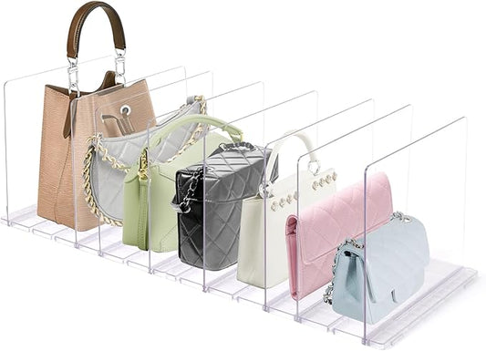 Acrylic Purse Organizer, Purse Storage Rack for Closet Organization, Clear Shelf Divider, Adjustable Clutch Bag Organizer Handbag Dividers Rack, Detachable Separators for Bedroom Bathroom Office-NeatNest